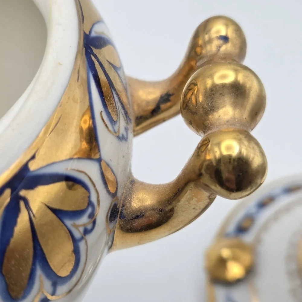Vintage Russian Gzhel Decorative USSR Porcelain‎ Samovar Teapot Gift Gold Gilt